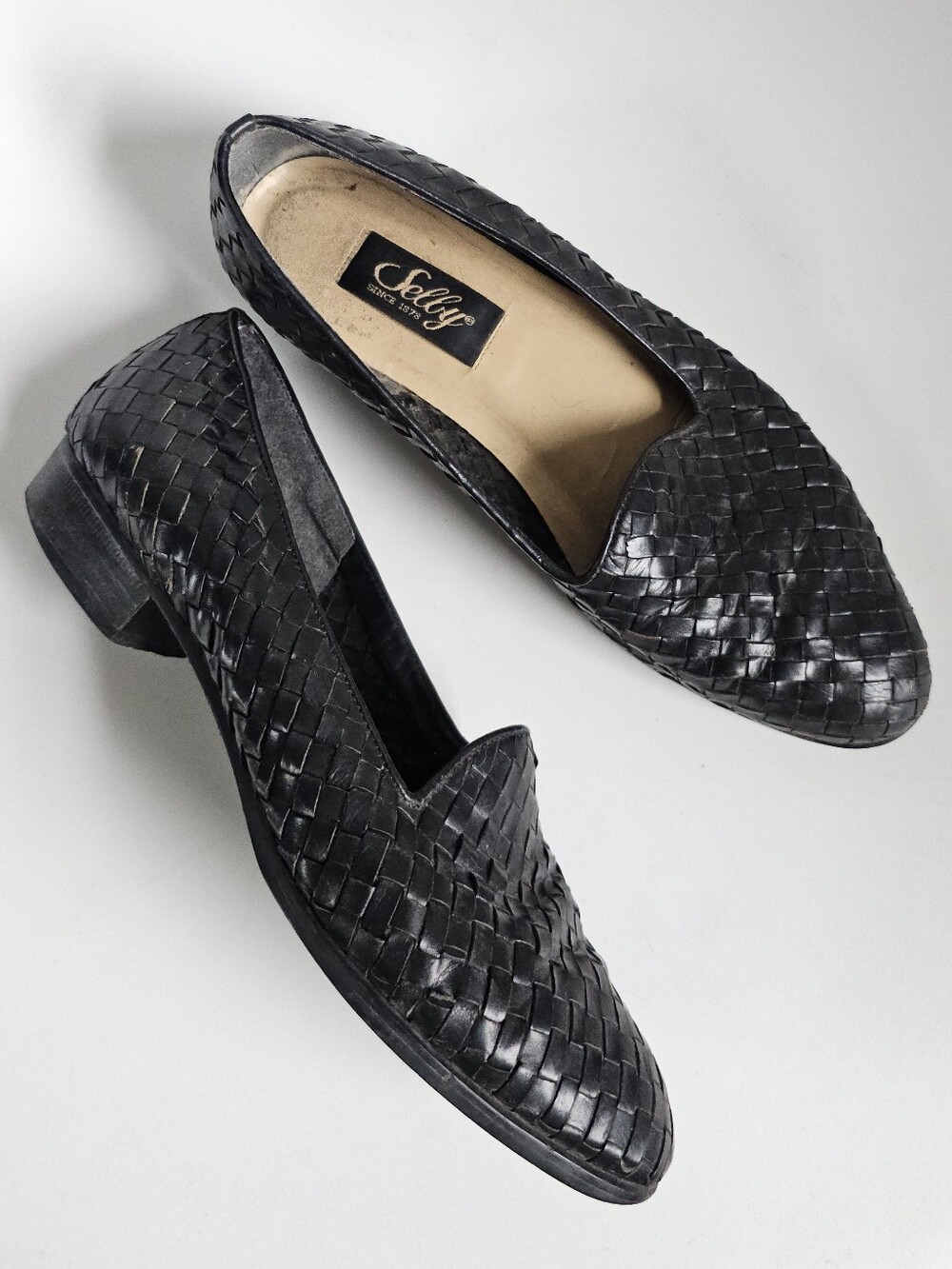 Selby Black Woven Leather Loafers for Women
